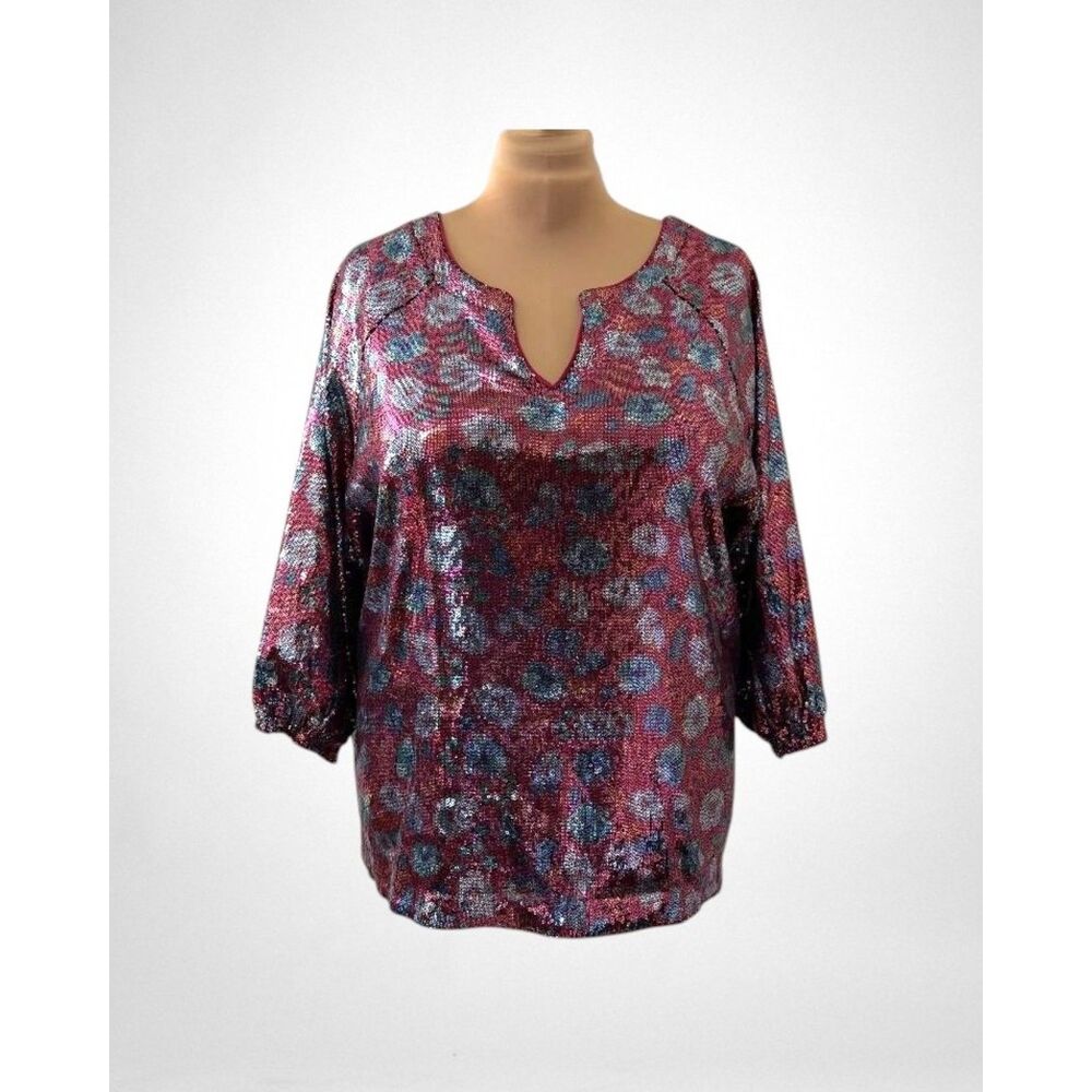 Nicole Miller Sequin 3/4-Balloon Sleeve Top, NEW! Size 2X